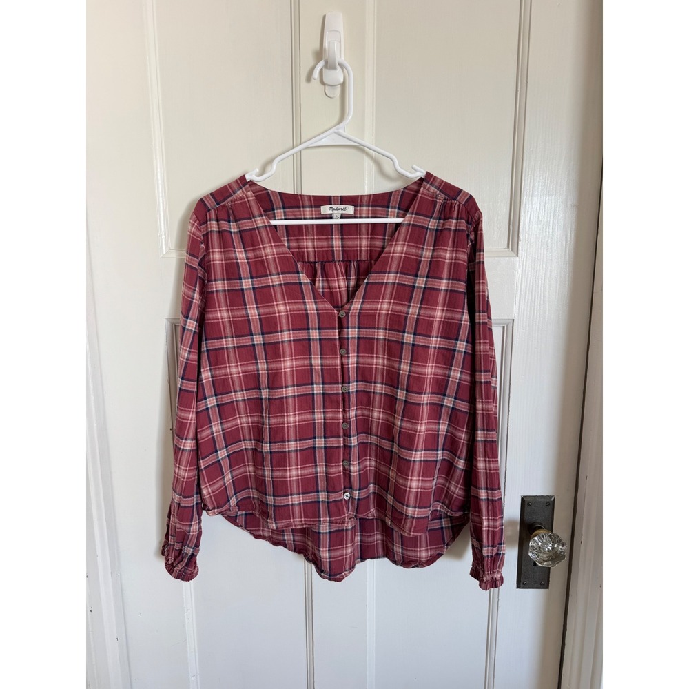 Madewell V-Neck Button-Down Shirt in Stratfield Plaid size large
